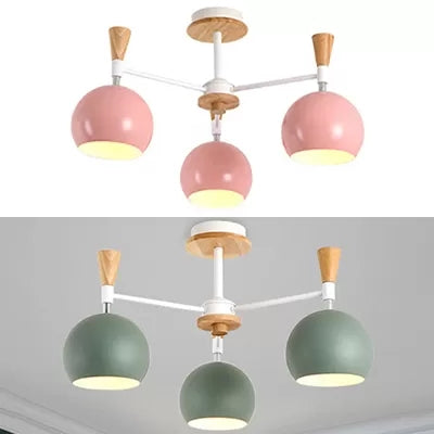 Macaron Colored Orb Chandelier 3 Heads Nordic Metal & Wood Ceiling Pendant for Restaurant Clearhalo 'Ceiling Lights' 'Chandeliers' Lighting' options 53333