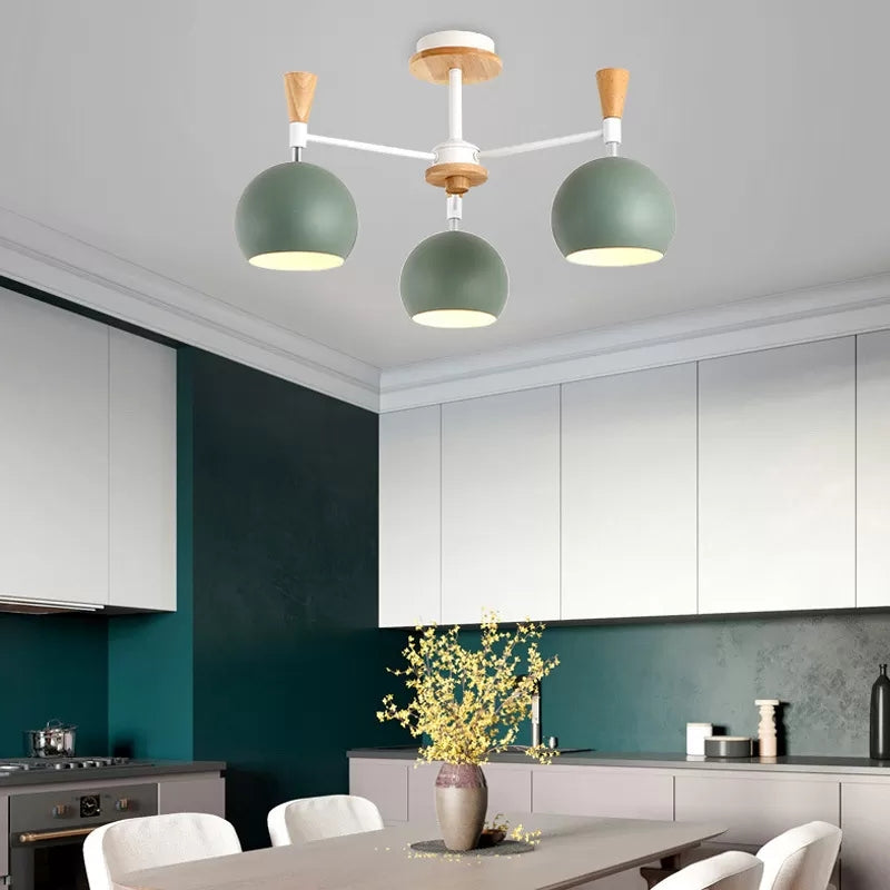 Macaron Colored Orb Chandelier 3 Heads Nordic Metal & Wood Ceiling Pendant for Restaurant Clearhalo 'Ceiling Lights' 'Chandeliers' Lighting' options 53335
