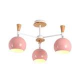 Macaron Colored Orb Chandelier 3 Heads Nordic Metal & Wood Ceiling Pendant for Restaurant Clearhalo 'Ceiling Lights' 'Chandeliers' Lighting' options 53336