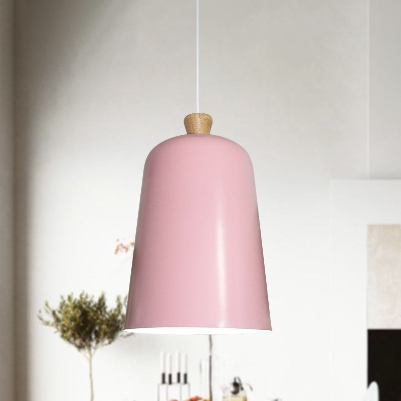 Pink/Grey/Black Bell Pendant Lamp Modern Style 1 Bulb Aluminum Ceiling Lighting for Dining Room Pink Clearhalo 'Ceiling Lights' 'Modern Pendants' 'Modern' 'Pendant Lights' 'Pendants' Lighting' 536689