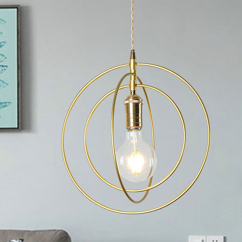 Minimalist 3-Ring Hanging Light Metal 1 Light Living Room Pendant Lamp Fixture in Gold Clearhalo 'Ceiling Lights' 'Modern Pendants' 'Modern' 'Pendant Lights' 'Pendants' Lighting' 536694