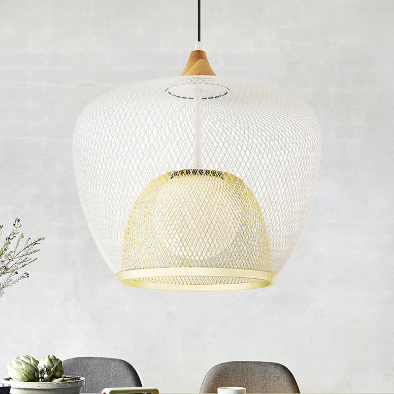 Contemporary 1 Bulb Pendant Lighting with Iron Mesh Shade White/Blue Woven Basket Hanging Ceiling Lamp Clearhalo 'Ceiling Lights' 'Modern Pendants' 'Modern' 'Pendant Lights' 'Pendants' Lighting' 536699