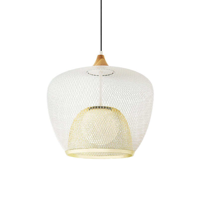 Contemporary 1 Bulb Pendant Lighting with Iron Mesh Shade White/Blue Woven Basket Hanging Ceiling Lamp Clearhalo 'Ceiling Lights' 'Modern Pendants' 'Modern' 'Pendant Lights' 'Pendants' Lighting' 536700