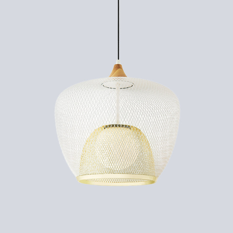 Contemporary 1 Bulb Pendant Lighting with Iron Mesh Shade White/Blue Woven Basket Hanging Ceiling Lamp Clearhalo 'Ceiling Lights' 'Modern Pendants' 'Modern' 'Pendant Lights' 'Pendants' Lighting' 536701