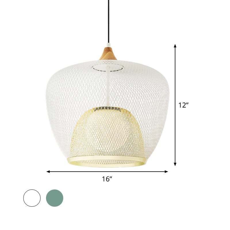 Contemporary 1 Bulb Pendant Lighting with Iron Mesh Shade White/Blue Woven Basket Hanging Ceiling Lamp Clearhalo 'Ceiling Lights' 'Modern Pendants' 'Modern' 'Pendant Lights' 'Pendants' Lighting' 536702