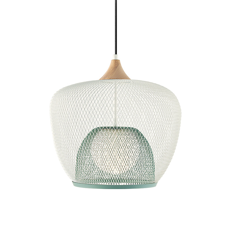 Contemporary 1 Bulb Pendant Lighting with Iron Mesh Shade White/Blue Woven Basket Hanging Ceiling Lamp Clearhalo 'Ceiling Lights' 'Modern Pendants' 'Modern' 'Pendant Lights' 'Pendants' Lighting' 536705