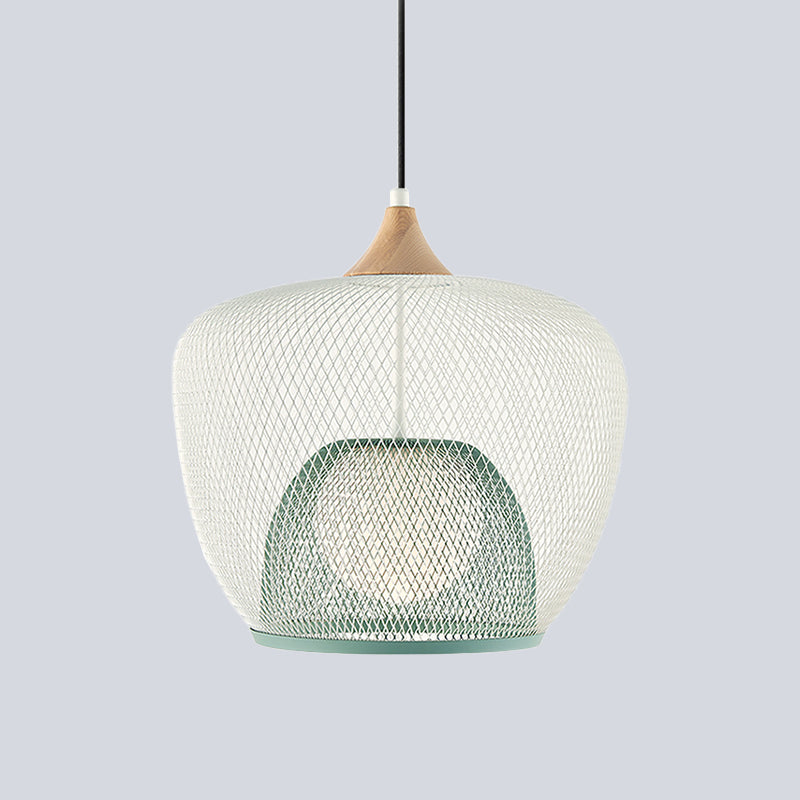 Contemporary 1 Bulb Pendant Lighting with Iron Mesh Shade White/Blue Woven Basket Hanging Ceiling Lamp Clearhalo 'Ceiling Lights' 'Modern Pendants' 'Modern' 'Pendant Lights' 'Pendants' Lighting' 536706