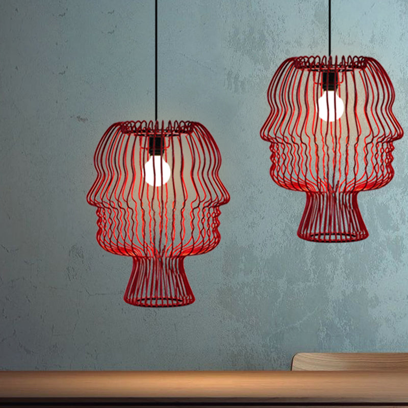 Arc Cage Metallic Suspended Pendant Light Modernism 1-Head Red Ceiling Hang Fixture Clearhalo 'Ceiling Lights' 'Modern Pendants' 'Modern' 'Pendant Lights' 'Pendants' Lighting' 536708