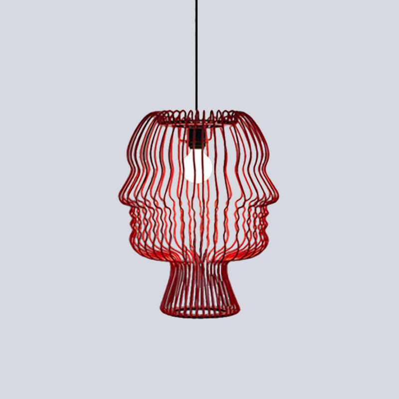 Arc Cage Metallic Suspended Pendant Light Modernism 1-Head Red Ceiling Hang Fixture Clearhalo 'Ceiling Lights' 'Modern Pendants' 'Modern' 'Pendant Lights' 'Pendants' Lighting' 536710