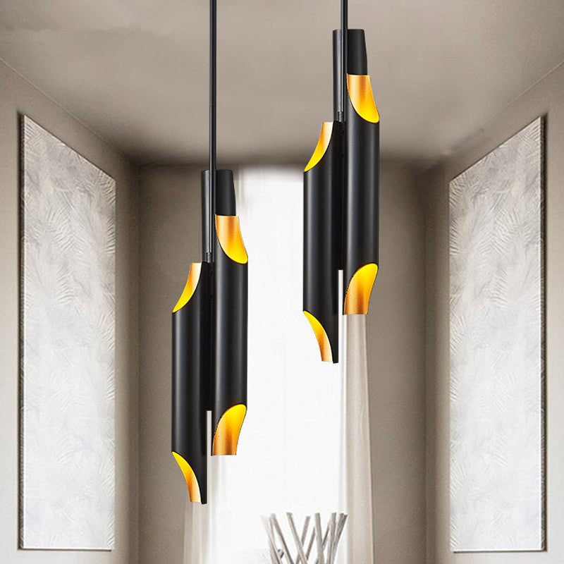 Metal Beveling Tube Chandelier Lighting Modern 6 Lights LED Ceiling Pendant Lamp in Black and Inner Gold Clearhalo 'Ceiling Lights' 'Chandeliers' 'Modern Chandeliers' 'Modern' Lighting' 536713