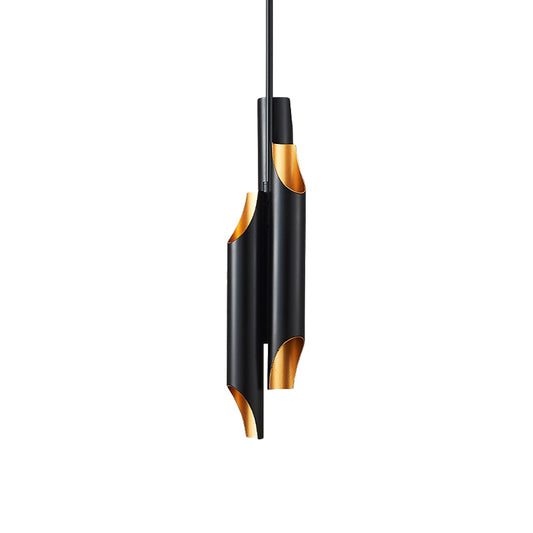 Metal Beveling Tube Chandelier Lighting Modern 6 Lights LED Ceiling Pendant Lamp in Black and Inner Gold Clearhalo 'Ceiling Lights' 'Chandeliers' 'Modern Chandeliers' 'Modern' Lighting' 536714