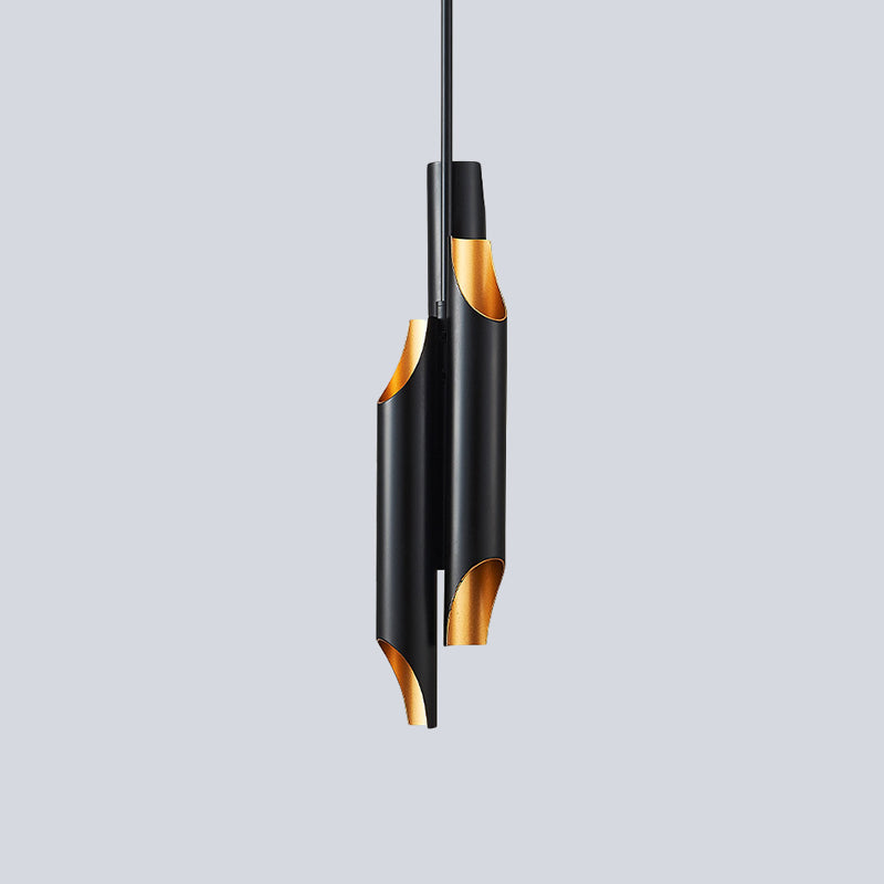 Metal Beveling Tube Chandelier Lighting Modern 6 Lights LED Ceiling Pendant Lamp in Black and Inner Gold Clearhalo 'Ceiling Lights' 'Chandeliers' 'Modern Chandeliers' 'Modern' Lighting' 536715