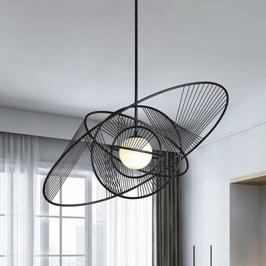 Contemporary Encircled Suspension Light Iron 1-Light Living Room Hanging Lamp Kit in Black Black Clearhalo 'Ceiling Lights' 'Modern Pendants' 'Modern' 'Pendant Lights' 'Pendants' Lighting' 536722