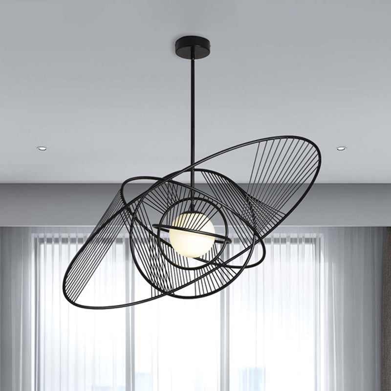 Contemporary Encircled Suspension Light Iron 1-Light Living Room Hanging Lamp Kit in Black Clearhalo 'Ceiling Lights' 'Modern Pendants' 'Modern' 'Pendant Lights' 'Pendants' Lighting' 536724