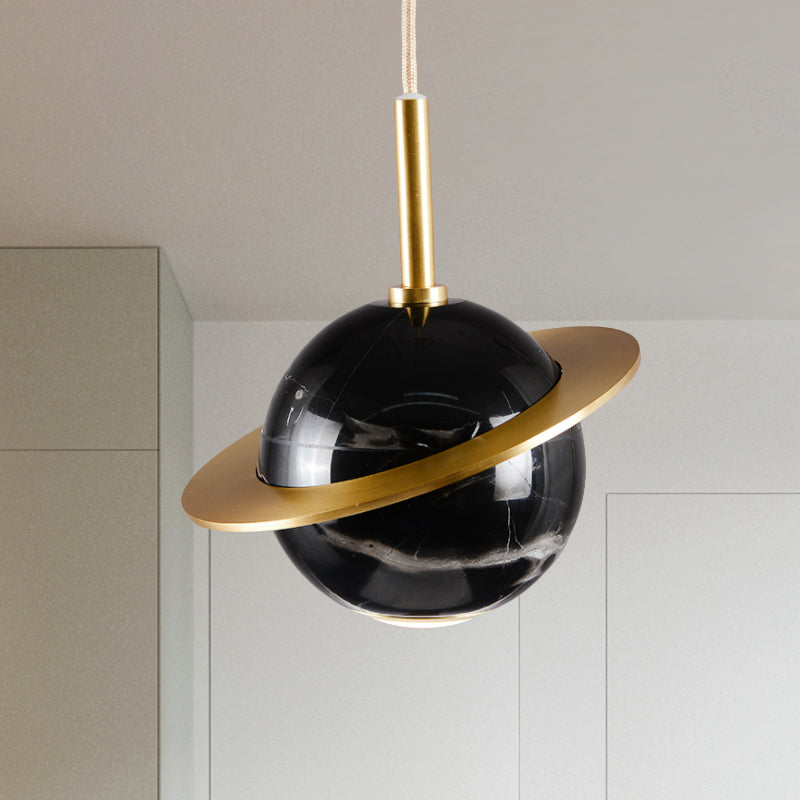 Marble Sphere Ceiling Lighting Modern White/Black/Green LED Pendant Lamp Fixture with Trapped Ring Clearhalo 'Ceiling Lights' 'Modern Pendants' 'Modern' 'Pendant Lights' 'Pendants' Lighting' 536728