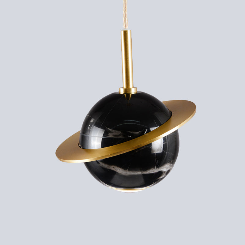 Marble Sphere Ceiling Lighting Modern White/Black/Green LED Pendant Lamp Fixture with Trapped Ring Clearhalo 'Ceiling Lights' 'Modern Pendants' 'Modern' 'Pendant Lights' 'Pendants' Lighting' 536730