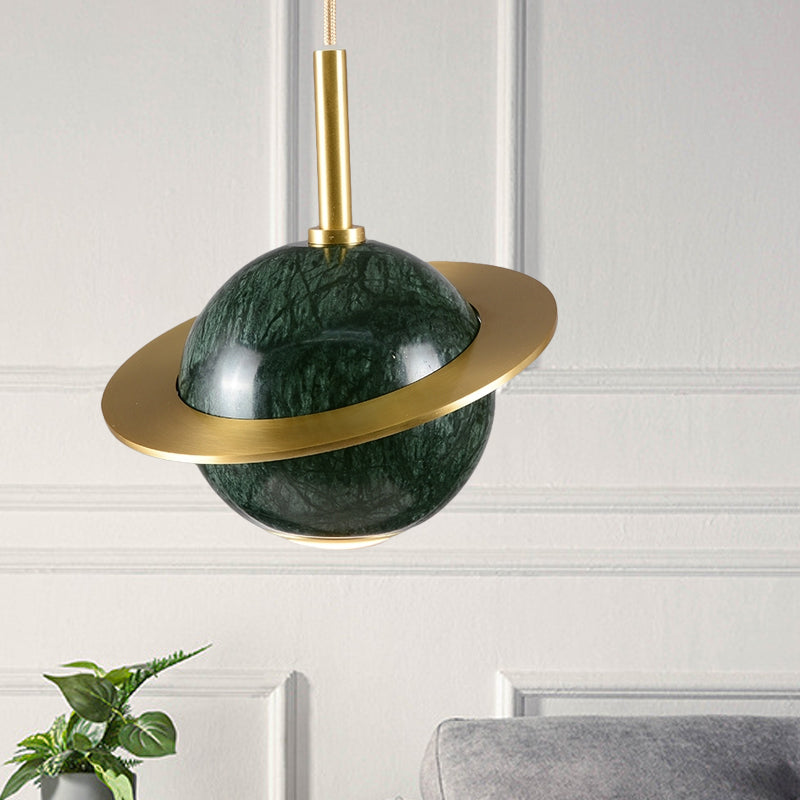 Marble Sphere Ceiling Lighting Modern White/Black/Green LED Pendant Lamp Fixture with Trapped Ring Clearhalo 'Ceiling Lights' 'Modern Pendants' 'Modern' 'Pendant Lights' 'Pendants' Lighting' 536733