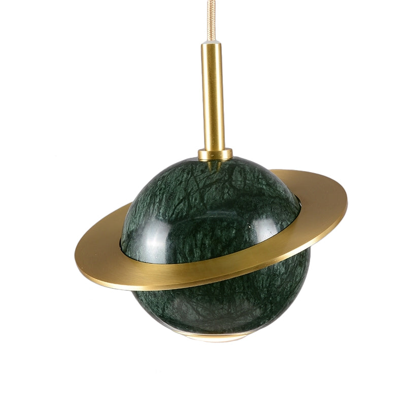 Marble Sphere Ceiling Lighting Modern White/Black/Green LED Pendant Lamp Fixture with Trapped Ring Clearhalo 'Ceiling Lights' 'Modern Pendants' 'Modern' 'Pendant Lights' 'Pendants' Lighting' 536734