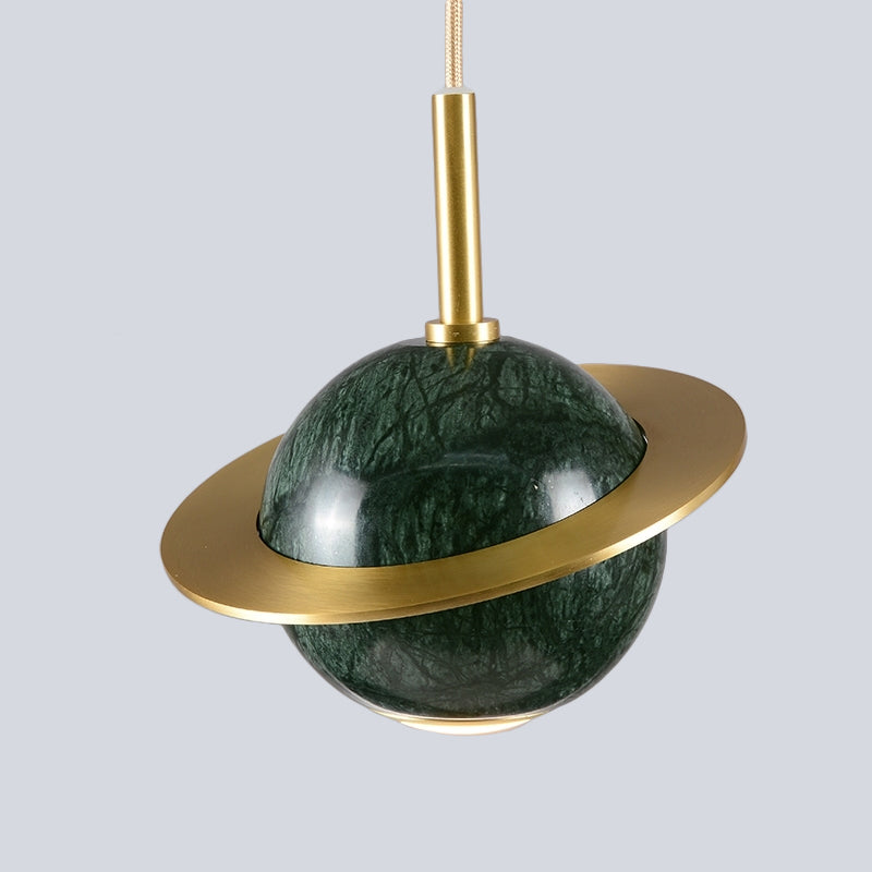 Marble Sphere Ceiling Lighting Modern White/Black/Green LED Pendant Lamp Fixture with Trapped Ring Clearhalo 'Ceiling Lights' 'Modern Pendants' 'Modern' 'Pendant Lights' 'Pendants' Lighting' 536735