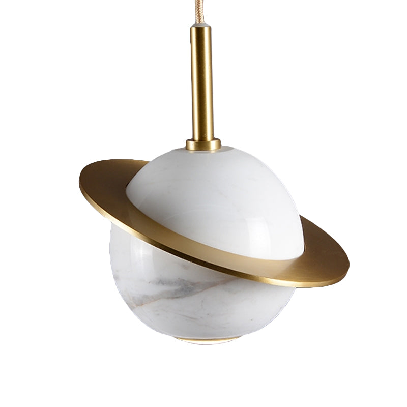 Marble Sphere Ceiling Lighting Modern White/Black/Green LED Pendant Lamp Fixture with Trapped Ring Clearhalo 'Ceiling Lights' 'Modern Pendants' 'Modern' 'Pendant Lights' 'Pendants' Lighting' 536738