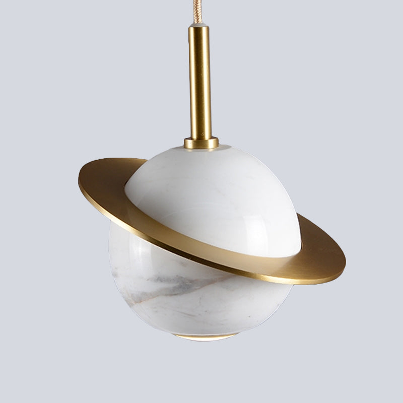 Marble Sphere Ceiling Lighting Modern White/Black/Green LED Pendant Lamp Fixture with Trapped Ring Clearhalo 'Ceiling Lights' 'Modern Pendants' 'Modern' 'Pendant Lights' 'Pendants' Lighting' 536739