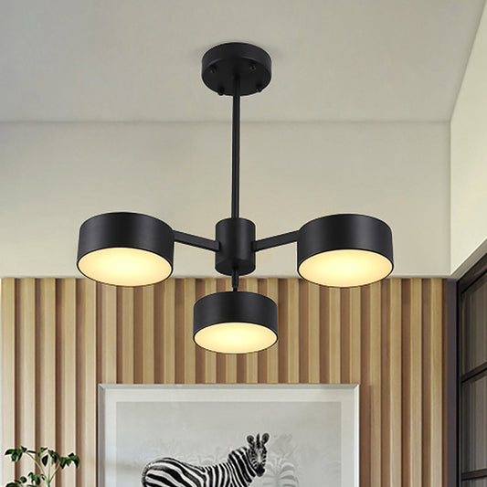 Post-Modern 3 Bulbs Pendant Light with Iron Shade Black Drum Chandelier Lamp Fixture Black Clearhalo 'Ceiling Lights' 'Chandeliers' 'Modern Chandeliers' 'Modern' Lighting' 536745