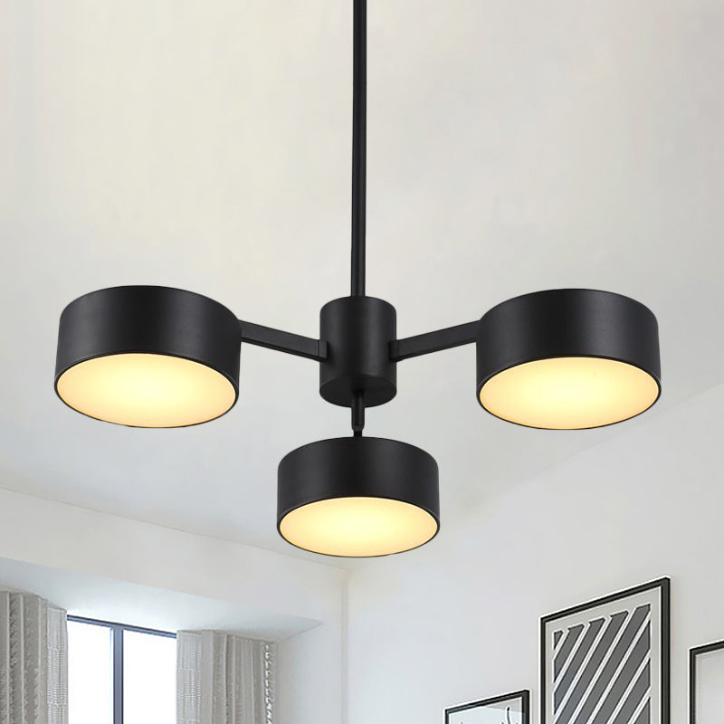 Post-Modern 3 Bulbs Pendant Light with Iron Shade Black Drum Chandelier Lamp Fixture Clearhalo 'Ceiling Lights' 'Chandeliers' 'Modern Chandeliers' 'Modern' Lighting' 536746