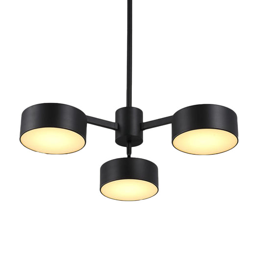 Post-Modern 3 Bulbs Pendant Light with Iron Shade Black Drum Chandelier Lamp Fixture Clearhalo 'Ceiling Lights' 'Chandeliers' 'Modern Chandeliers' 'Modern' Lighting' 536747