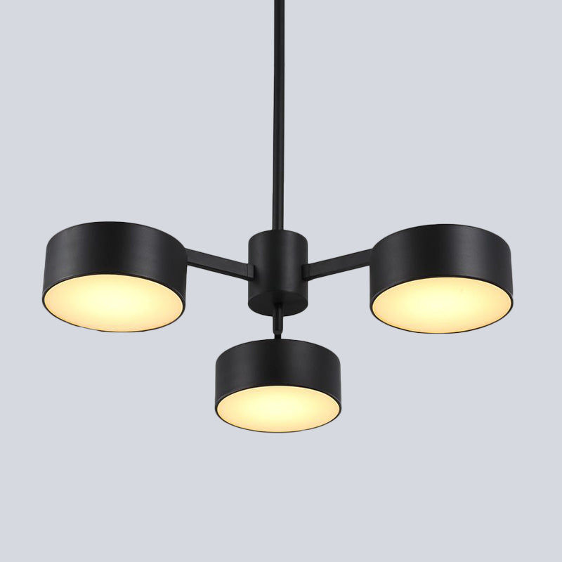 Post-Modern 3 Bulbs Pendant Light with Iron Shade Black Drum Chandelier Lamp Fixture Clearhalo 'Ceiling Lights' 'Chandeliers' 'Modern Chandeliers' 'Modern' Lighting' 536748