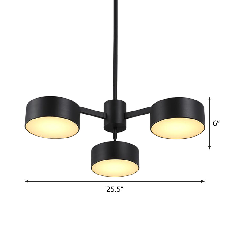 Post-Modern 3 Bulbs Pendant Light with Iron Shade Black Drum Chandelier Lamp Fixture Clearhalo 'Ceiling Lights' 'Chandeliers' 'Modern Chandeliers' 'Modern' Lighting' 536749