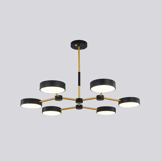 Drum Pendant Chandelier Modern Metallic 6 Lights Black/White Finish Branch Hanging Ceiling Lamp Clearhalo 'Ceiling Lights' 'Chandeliers' 'Modern Chandeliers' 'Modern' Lighting' 536758