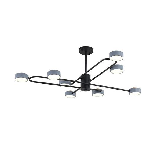 8 Heads Living Room Chandelier Minimalist Grey Ceiling Pendant Light with Drum Iron Shade Clearhalo 'Ceiling Lights' 'Chandeliers' 'Modern Chandeliers' 'Modern' Lighting' 536771