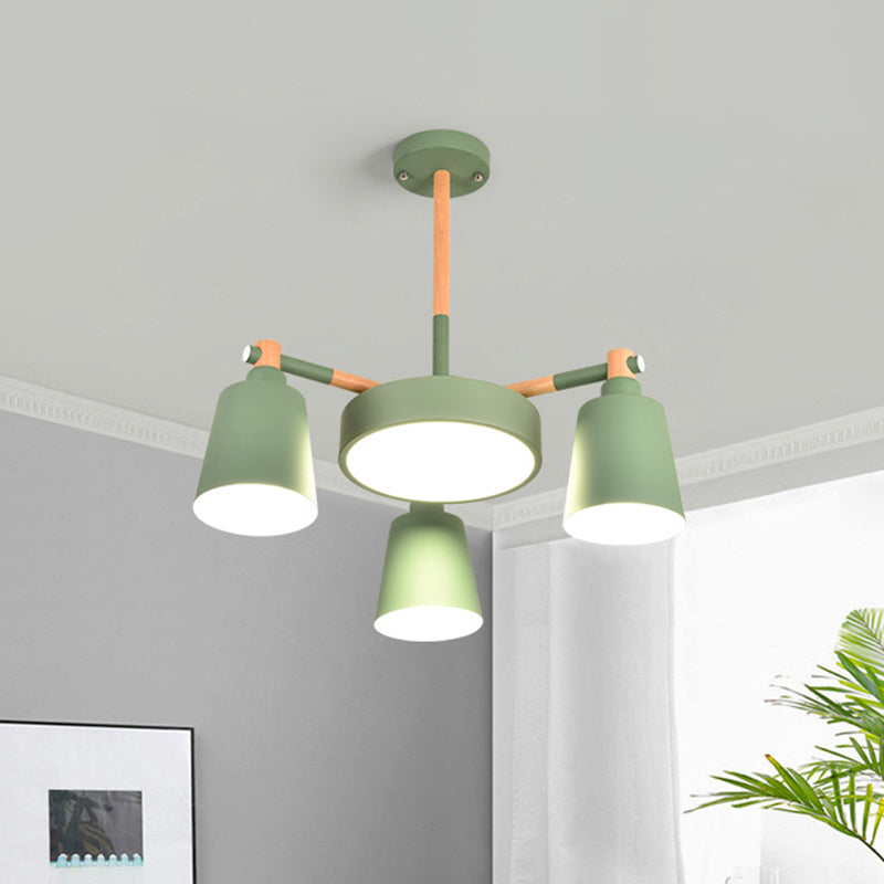 Grey/Green Barrel and Drum Pendant Modern 3/5 Bulbs Metal Hanging Chandelier with Radial Design 3 Green Clearhalo 'Ceiling Lights' 'Chandeliers' 'Modern Chandeliers' 'Modern' Lighting' 536774