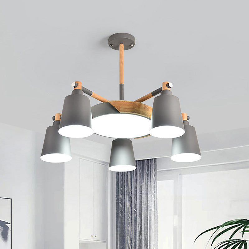 Grey/Green Barrel and Drum Pendant Modern 3/5 Bulbs Metal Hanging Chandelier with Radial Design Clearhalo 'Ceiling Lights' 'Chandeliers' 'Modern Chandeliers' 'Modern' Lighting' 536780