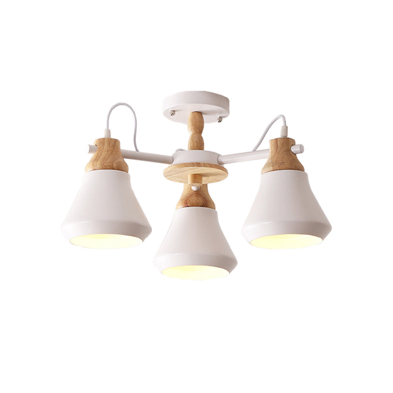 Cone Dining Room Flush Lighting Metal 3 Heads Modernism Radial Semi Flush Mount Lamp in White/Grey Clearhalo 'Ceiling Lights' 'Chandeliers' 'Modern Chandeliers' 'Modern' Lighting' 536796