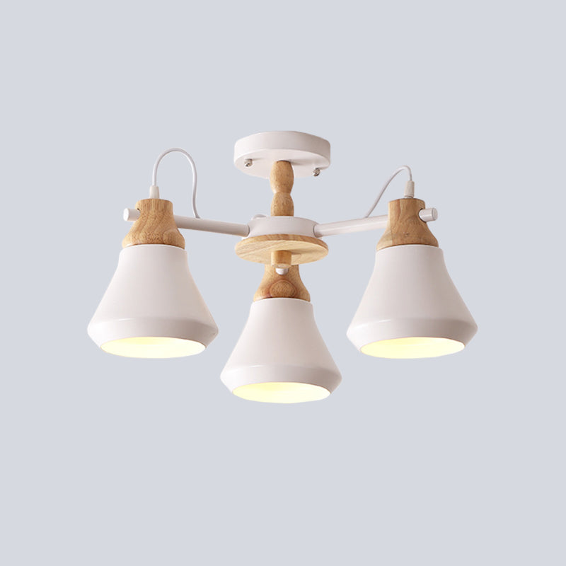 Cone Dining Room Flush Lighting Metal 3 Heads Modernism Radial Semi Flush Mount Lamp in White/Grey Clearhalo 'Ceiling Lights' 'Chandeliers' 'Modern Chandeliers' 'Modern' Lighting' 536797