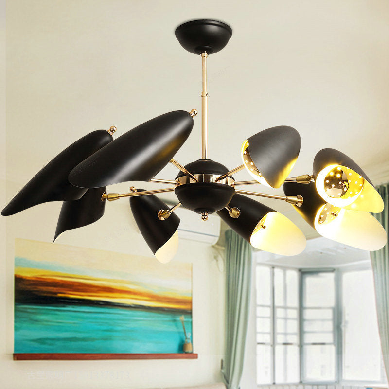 Black Bevel-Cut Hanging Chandelier Modernism 8 Bulbs Iron Ceiling Pendant Lamp for Living Room Clearhalo 'Ceiling Lights' 'Chandeliers' 'Modern Chandeliers' 'Modern' Lighting' 536818