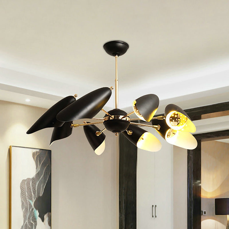 Black Bevel-Cut Hanging Chandelier Modernism 8 Bulbs Iron Ceiling Pendant Lamp for Living Room Clearhalo 'Ceiling Lights' 'Chandeliers' 'Modern Chandeliers' 'Modern' Lighting' 536819