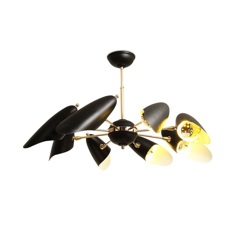 Black Bevel-Cut Hanging Chandelier Modernism 8 Bulbs Iron Ceiling Pendant Lamp for Living Room Clearhalo 'Ceiling Lights' 'Chandeliers' 'Modern Chandeliers' 'Modern' Lighting' 536820