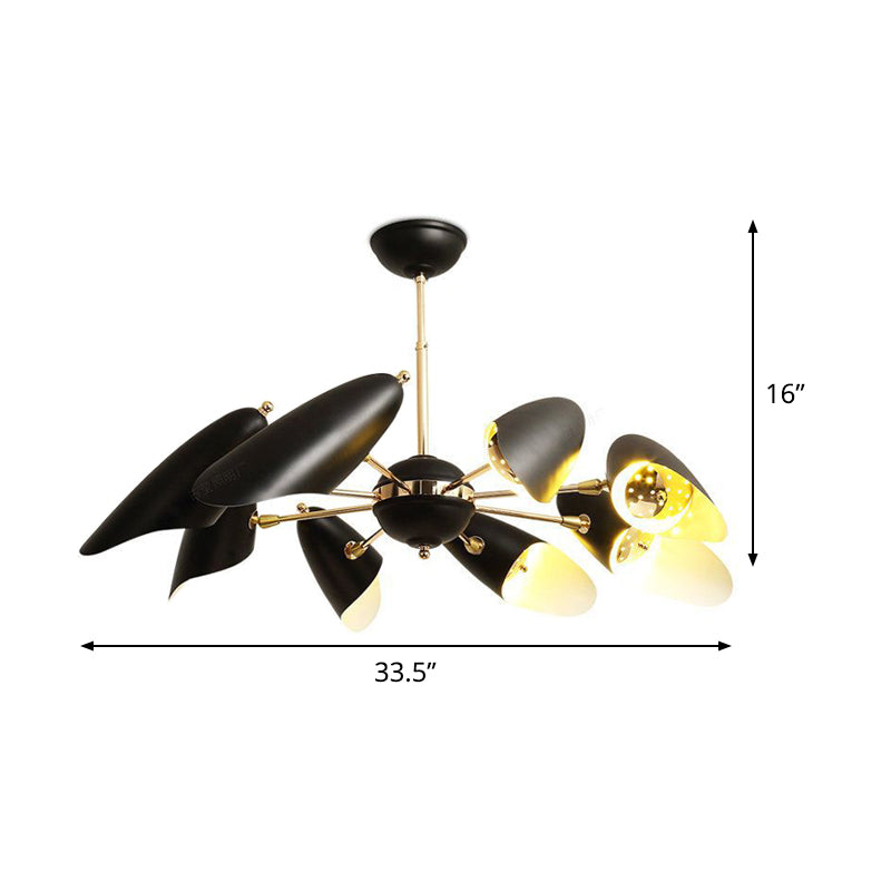 Black Bevel-Cut Hanging Chandelier Modernism 8 Bulbs Iron Ceiling Pendant Lamp for Living Room Clearhalo 'Ceiling Lights' 'Chandeliers' 'Modern Chandeliers' 'Modern' Lighting' 536821