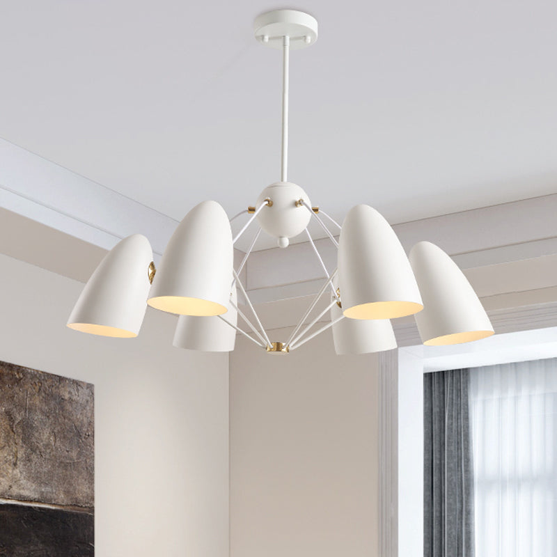 Modern 6 Heads Down Lighting with Metal Shade White/Black Finish Bullet Ceiling Chandelier White Clearhalo 'Ceiling Lights' 'Chandeliers' 'Modern Chandeliers' 'Modern' Lighting' 536822