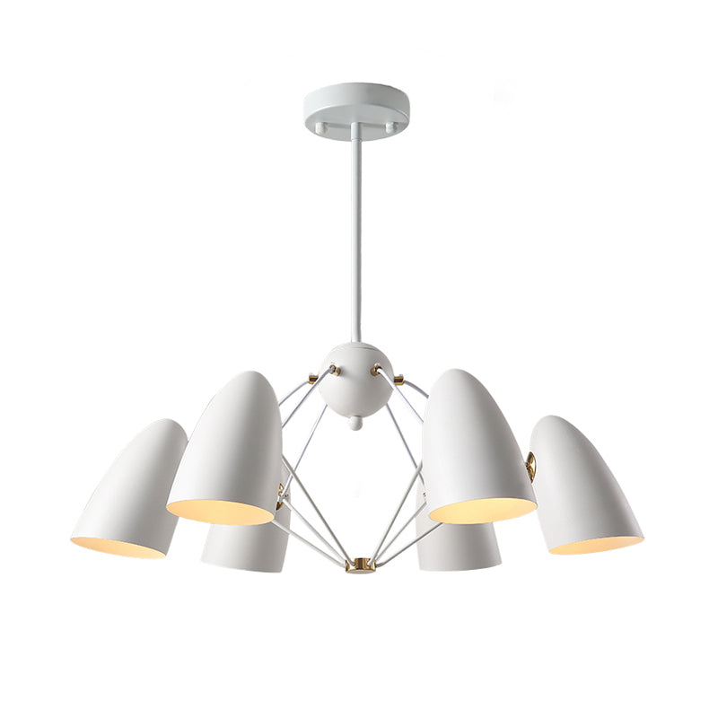 Modern 6 Heads Down Lighting with Metal Shade White/Black Finish Bullet Ceiling Chandelier Clearhalo 'Ceiling Lights' 'Chandeliers' 'Modern Chandeliers' 'Modern' Lighting' 536825