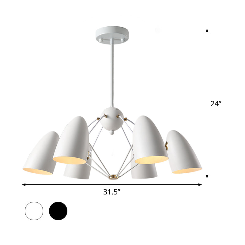 Modern 6 Heads Down Lighting with Metal Shade White/Black Finish Bullet Ceiling Chandelier Clearhalo 'Ceiling Lights' 'Chandeliers' 'Modern Chandeliers' 'Modern' Lighting' 536826