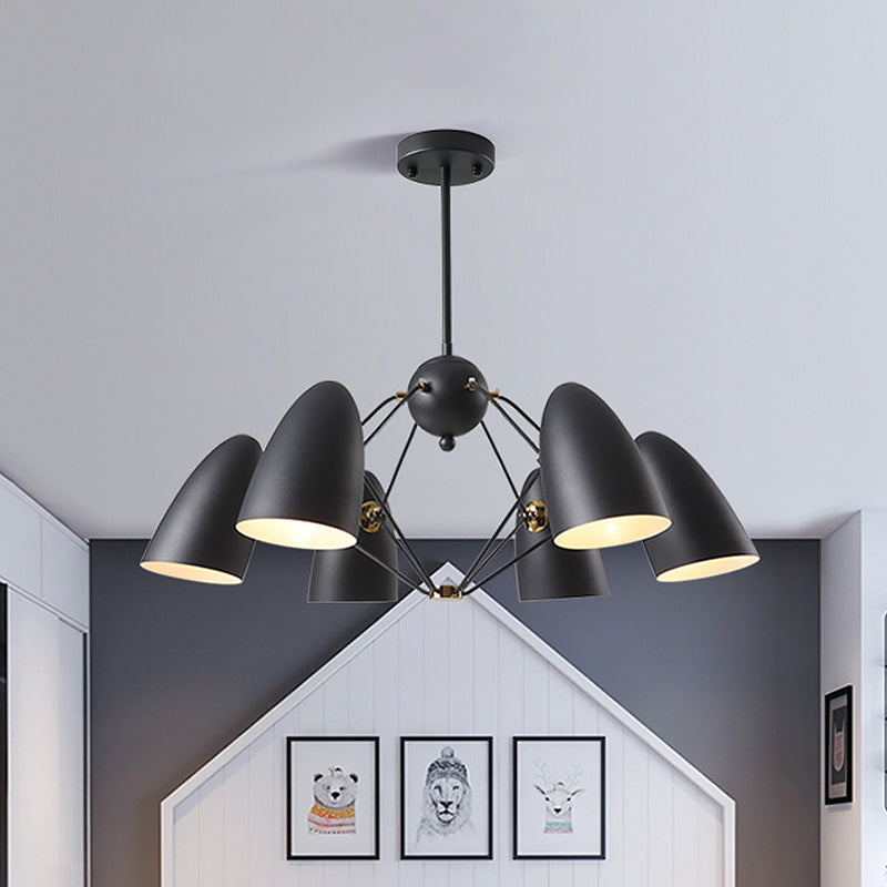 Modern 6 Heads Down Lighting with Metal Shade White/Black Finish Bullet Ceiling Chandelier Black Clearhalo 'Ceiling Lights' 'Chandeliers' 'Modern Chandeliers' 'Modern' Lighting' 536827