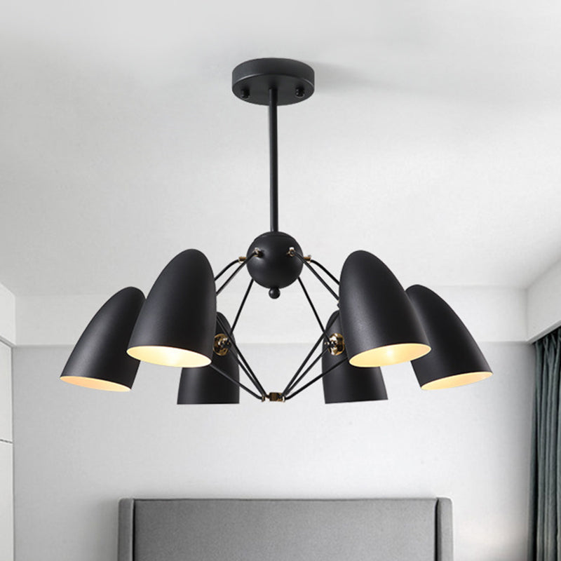 Modern 6 Heads Down Lighting with Metal Shade White/Black Finish Bullet Ceiling Chandelier Clearhalo 'Ceiling Lights' 'Chandeliers' 'Modern Chandeliers' 'Modern' Lighting' 536828