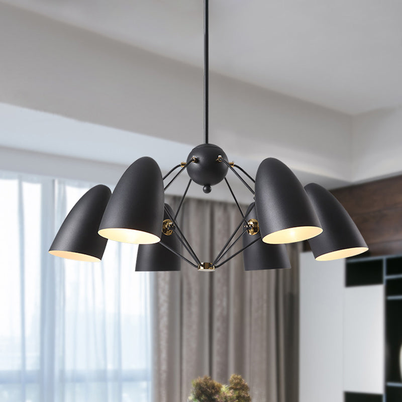 Modern 6 Heads Down Lighting with Metal Shade White/Black Finish Bullet Ceiling Chandelier Clearhalo 'Ceiling Lights' 'Chandeliers' 'Modern Chandeliers' 'Modern' Lighting' 536829