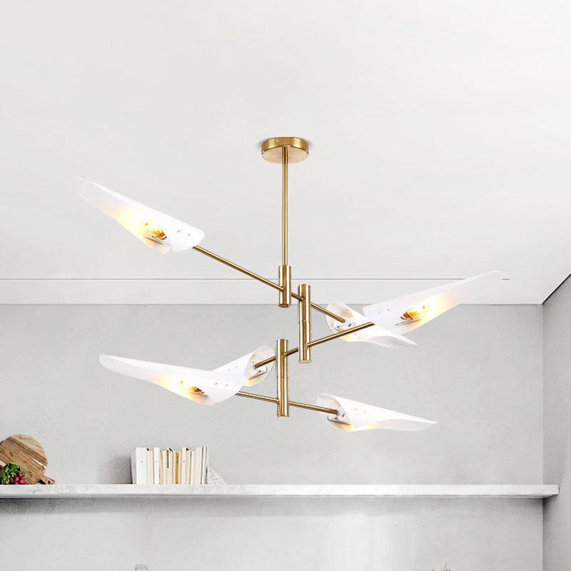 Metallic Feather-Like Pendant Light Fixture Simple 8-Light White Chandelier Lamp for Living Room White Clearhalo 'Ceiling Lights' 'Chandeliers' 'Modern Chandeliers' 'Modern' Lighting' 536831