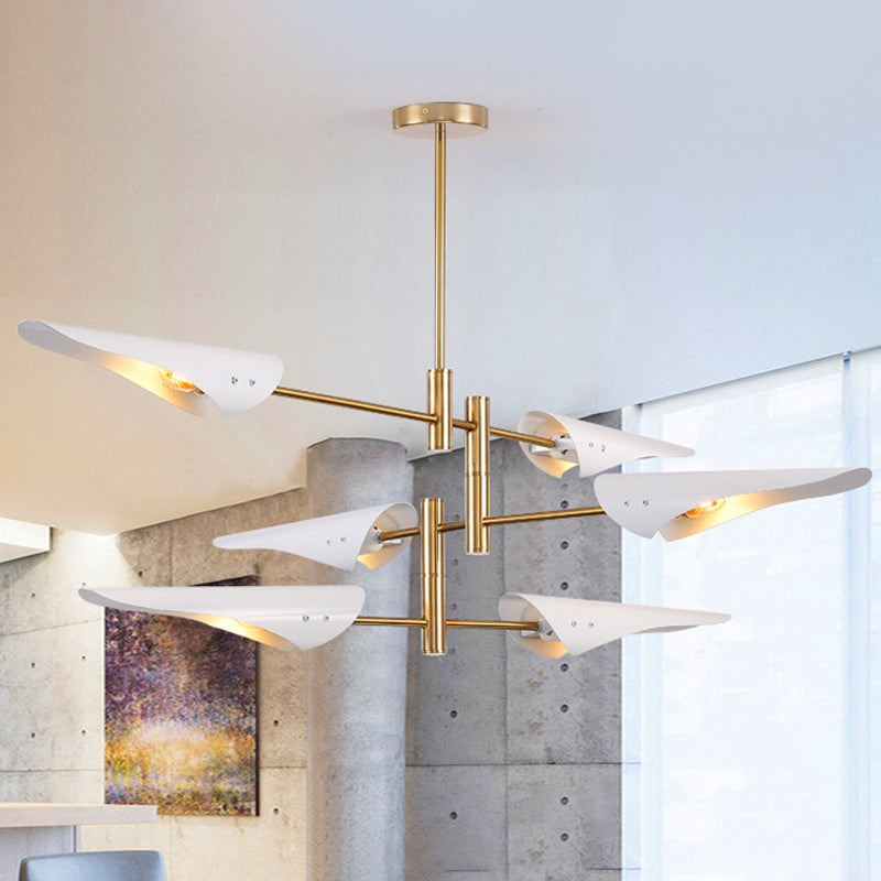 Metallic Feather-Like Pendant Light Fixture Simple 8-Light White Chandelier Lamp for Living Room Clearhalo 'Ceiling Lights' 'Chandeliers' 'Modern Chandeliers' 'Modern' Lighting' 536832