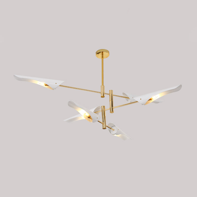 Metallic Feather-Like Pendant Light Fixture Simple 8-Light White Chandelier Lamp for Living Room Clearhalo 'Ceiling Lights' 'Chandeliers' 'Modern Chandeliers' 'Modern' Lighting' 536834