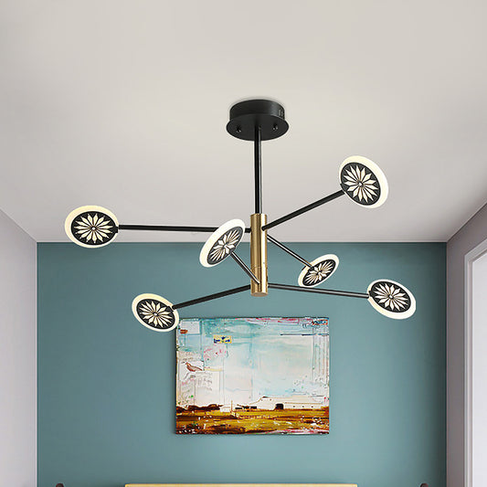 Modern Round Pendant Metallic 6/8 Lights Living Room Chandelier Lighting in Black with Linear Design 6 Black Clearhalo 'Ceiling Lights' 'Chandeliers' 'Modern Chandeliers' 'Modern' Lighting' 536845